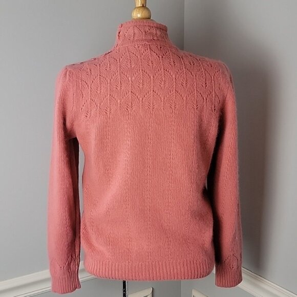 ALPENBLICK Pink Pointelle Knit Turtleneck Mock Neck Button Shoulder Sweater VTG - Picture 3 of 11